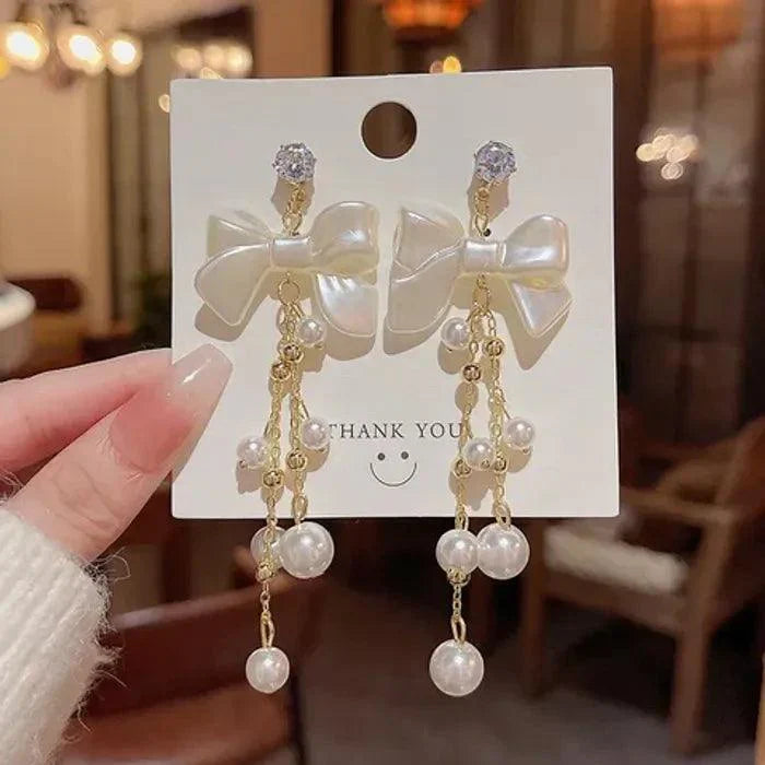 Bling Bow Long Chain Earrings